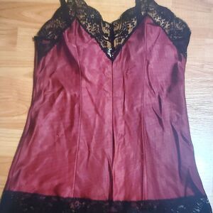 Vintage Victoria's Secret 1970s original Label Burgundy Satin and Black Lace Cam